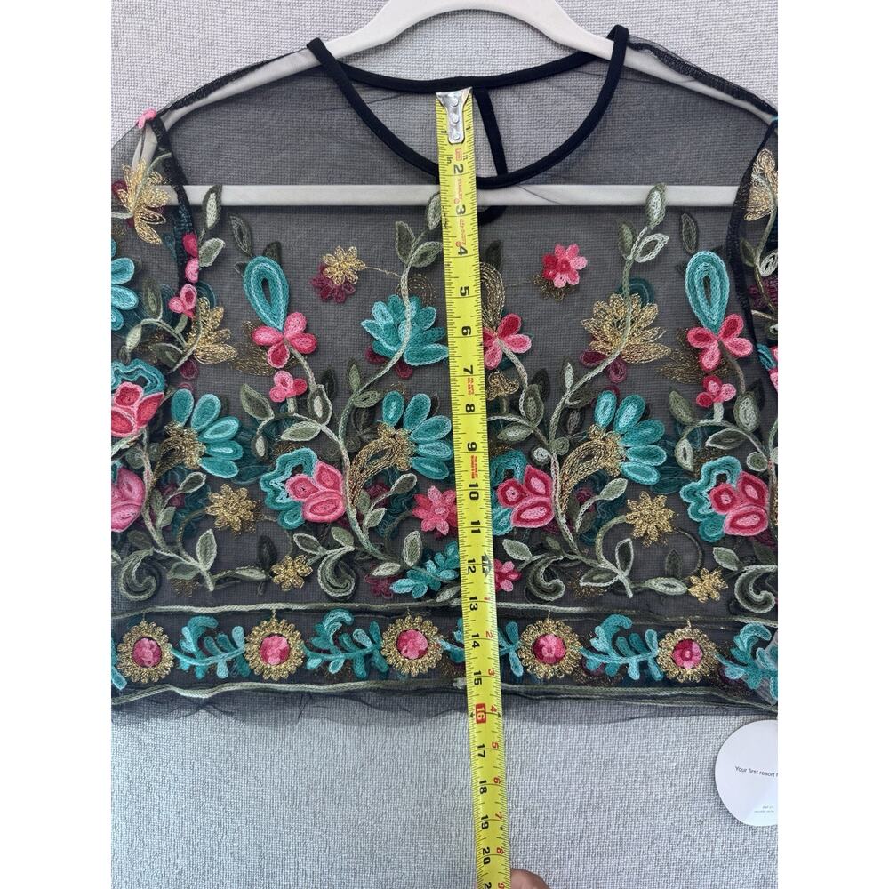 SHEIN VCAY Embroidered Floral Mesh Crop Top Women’s XL Black Sheer NWT - Picture 9 of 14